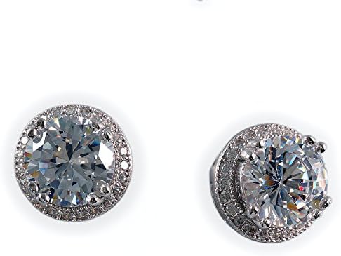 .925 Sterling Silver Halo CZ Stud Earrings Silver Tone