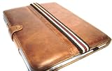 Premium Apple Ipad Tablet Brown Solid Color Genuine Real Leather Book Style Case with Adjustible Viewing Angle + Car Mount Headrest Strap Brown Green Red