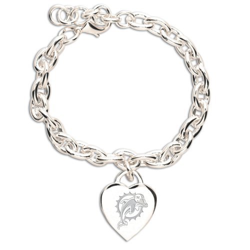 Miami Dolphins NFL HEART CHARM TAG BRACELET I LOVE HEART CHARM