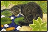 Cat at Lily Pond Doormat Rug Mat