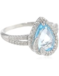Sterling Silver Teardrop Blue Topaz Diamond Ring (1/5 cttw, I-J Color, I2-I3 Clarity), Size 7