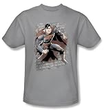 Justice League Kids Superheroes T-shirt - Superman Bricks Silver Gray Tee