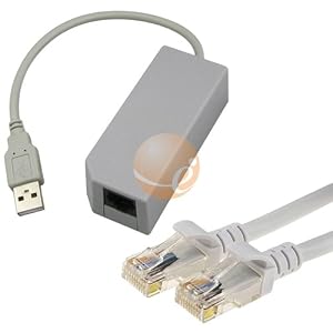 Ethernet Cable, CAT5e - 25 ft White + USB LAN Adapter for Wii