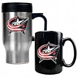 NHL Columbus Blue Jackets Stainless Steel Travel Mug and Black Ceramic Mug Set (Primary Logo)