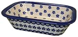  : Teresa Beach Polish Pottery Loaf Pan (9.5 inch x 7 inch) with Aqua Pattern inside and Floral Peacock pattern outside