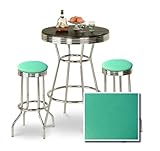 Chrome Bar Table & 2 Chrome Finish Turquoise Vinyl Seat Barstools