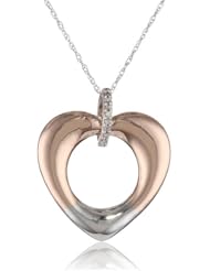 10k Pink and White Gold Diamond Heart Pendant (0.01 cttw, I-J Color, I3 Clarity), 18"