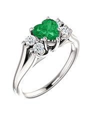 Platinum 6.00x6.00mm Heart Cut Chatham Created Emerald and Diamond Ring -- LIFETIME WARRANTY