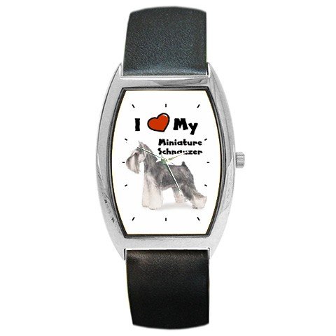 I Love My Miniature Schnauzer Barrel Style Metal Watch