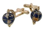 Gold plated handpainted enamel spinning globe cufflinks with presentation box. Made in the U.S.A