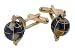 Gold plated handpainted enamel spinning globe cufflinks with presentation box. Made in the U.S.A