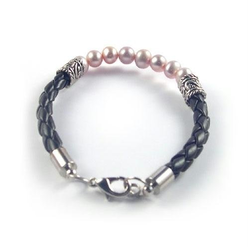 Genuine Pink Pearl Braided Leather Bracelet