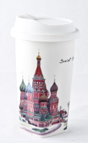 Cattedrale di San Basilio di Mosca su tazza da caffè / calice / tazza da té tazza da viaggio di ceramica con coperchio di materia sintetica e fondo angolare