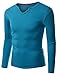 Doublju Mens Long Sleeve Slub Notch T-shirt with Button Placket
