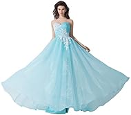 Organza Sweetheart  Lace Applique  Ball Gown Evening Dress 