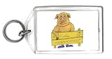 Keychain with pen, pig, sty, piglet