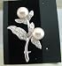 Stud Pearl w/ Silver Plated Cubic Zircon STEM PIN BROOCH Bridal Brooch Jewelry