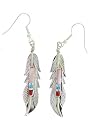 By Artist F. Barney Beautiful! Sterling-silver Genuine stones Feather Navajo dangle-earrings