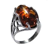 Certified Genuine Honey Amber and Sterling Silver Oval Ring