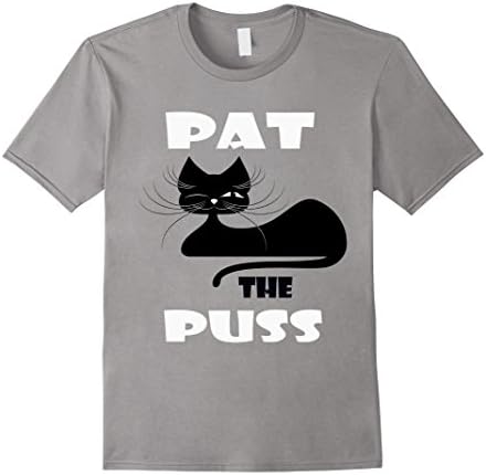 Men's Pat the Puss Black Cat Winking Kitty Pet Cat T Shirt Large Slate
