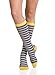 VIM & VIGR Stylish Compression Socks - Women's Nylon Socks - Grey & White Stripe with Yellow Hee l- Medium 7.5-9