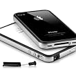 Schutzh�lle Bumper f�r iPhone 4S und iPhone 4 Silber - Schwarz mit METALLBUTTON beste Qualit�t von HORNY PROTECTORS�