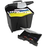 Storex Portable File Storage Box with Drawer, Latch Lid, Letter Size, Black (61523U01C )