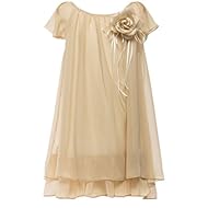 Girls Chiffon   Knee Length  Dress With a Ribbon  and Ruffles and Pearls