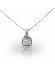14KT White Gold Stunning Square Diamond Fashion Pendant with Rope Detailing. 3/8 CTW