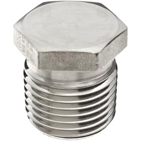 Parker 2 PH-SS 316 Stainless Steel Pipe Hex Head Plug NPT 1/8" Male, 7/16" Hex Head Size