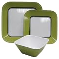 Rimmed Melamine Dinnerware Set of 12 - Green