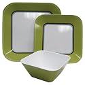 Rimmed Melamine Dinnerware Set of 12 - Green