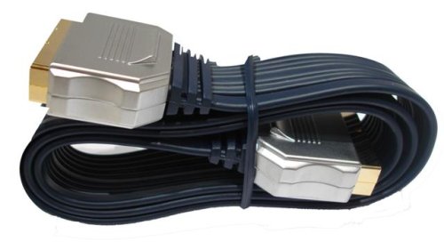Cable Mountain 1 Metre Gold Flat Ribbon Metal Plug OFC Scart Cable / Lead
