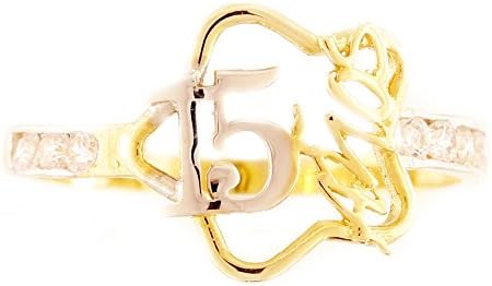 14K Yellow Quinceanera Ring Star "15 Años" Design with Clear Cubic Zirconia