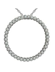 0.36 Carat I1-I2 H-I White Diamond Round Circle Pendant Necklace Set .925 Sterling Silver , 10k or 14k White Gold