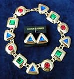 Gold Tone 2 Pc Jewelry Set - Retro ART Deco 1950 1960s 1970s Vintage Look
