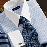 Satin Stripe White Collar Dress Shirt