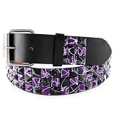 LEATHER BLACK PURPLE STUDDED SNAP BELT Medium (34 - 36)