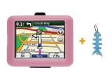 Pink Silicone Skin Case Cover + Baby Blue Fishbone Style Keychain for 3.5 Screen Garmin Nuvi 200 / 250 / 260 / 270 / 205 / 255 / 265T / 275T