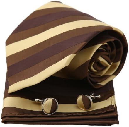Brown Stripes Woven Silk Tie Hanky Cufflinks Present Box Set dark goldenrod valentines day Pointe Tie PH1080 One Size dark goldenrod