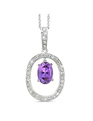Large Duo Oval Diamond Pendant In 18K White Gold With A 0.85 ct. Genuine amethyst Center Stone.