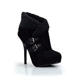 Cuffed Shearling High Heel Ankle Bootie Black