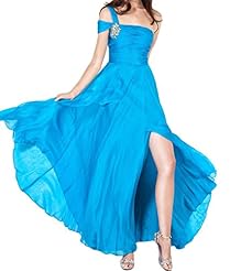 A-line One Shoulder Slit Ruched  Natural   Waistline Chiffon Prom Dress  With Rhinestones