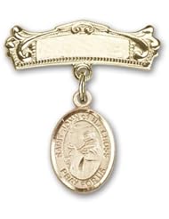 Gold Filled Baby Badge with St. John of the Cross Charm and Arched Polished Badge Pin