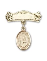14K Gold Baby Badge with St. John of the Cross Charm and Arched Polished Badge Pin