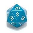 Chessex Opaque 34mm d20 Dice, Light Blue with white numbers