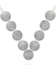 MMA Silver - 17 inch Round Oxidized Floral Disc Necklace