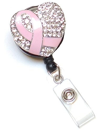 Sparkles! Breast Cancer Awareness Pink Ribbon Rhinestone Retractable Badge Reel/ ID Badge Holder / Brooch / Pendant / Id Badge Holder
