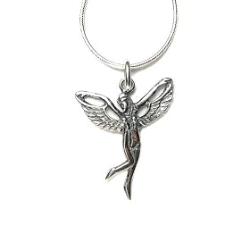 Sterling Silver Charm Angel Pendant on Sterling Silver Snake Chain
