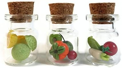 Dollhouse Miniature Fruit and Vegetables 12 Pcs in 3 Glass Bottles Wedding Gifts Christmas gift ,toys and Souvenir